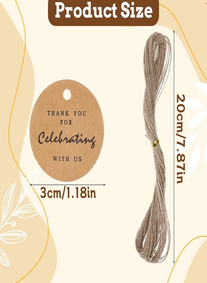 Qulkws 100 Pcs Thank You Gift Tags with String, Round Calligraphy Thank You Tag, 1.2 inch Brown Round Gifts Tags with 22 Yard String, Brown Paper Gifts Tag for Gift Wrap DIY Arts Wedding Parties - Image 3
